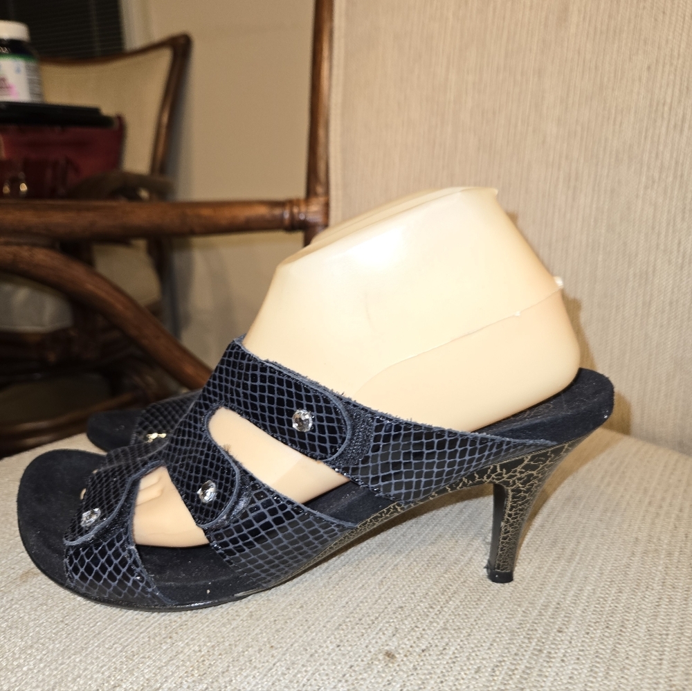 Helle Comfort Python Leather Sandals Rhinstones 3… - image 1